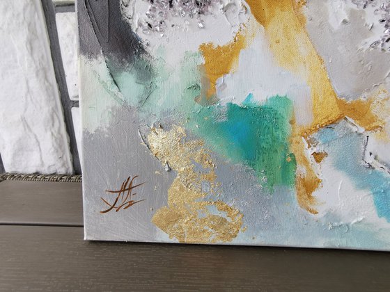 Abstract gold & emerald painting.