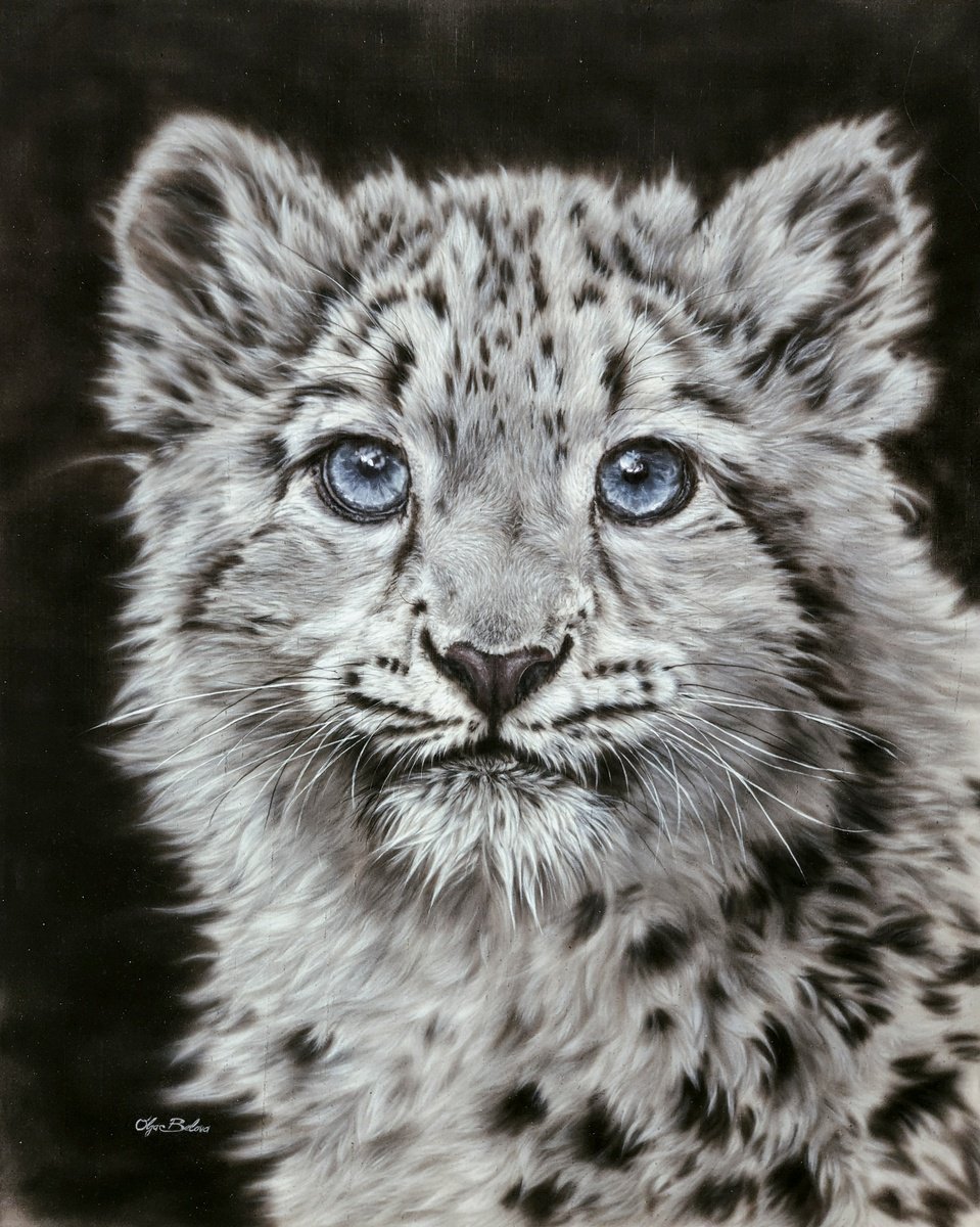 -Charm-? - Silk Painted Snow Leopard cub by Olga Belova