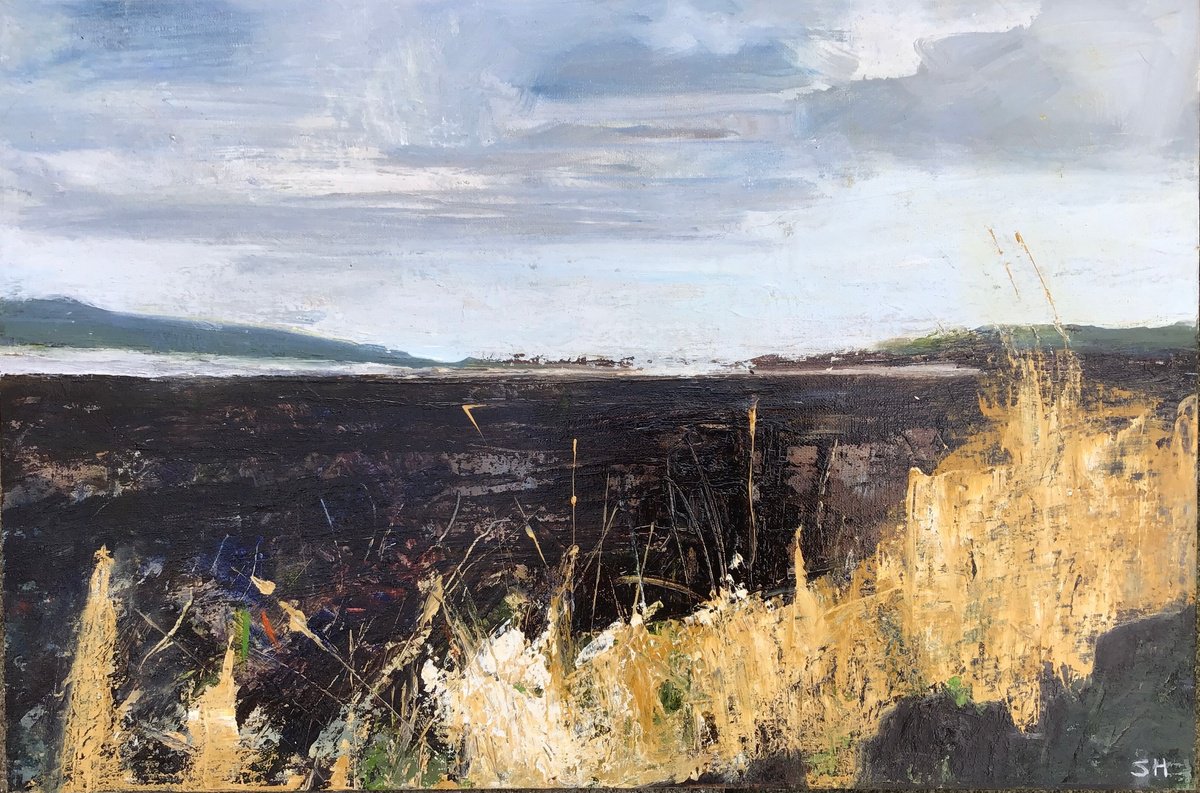 Organic Landscape Oil Painting By Sandra Haney, 24 X 17", Coastal Path, Original Artwork