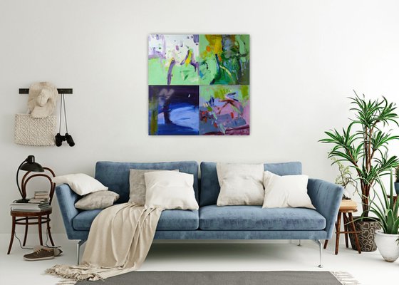 Abstraction, 4 season, my garden. Set of 4 paintings