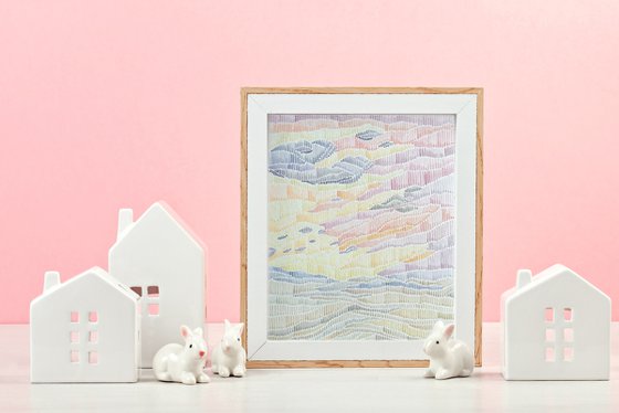 Original style watercolor abstract landscape in delicate colors