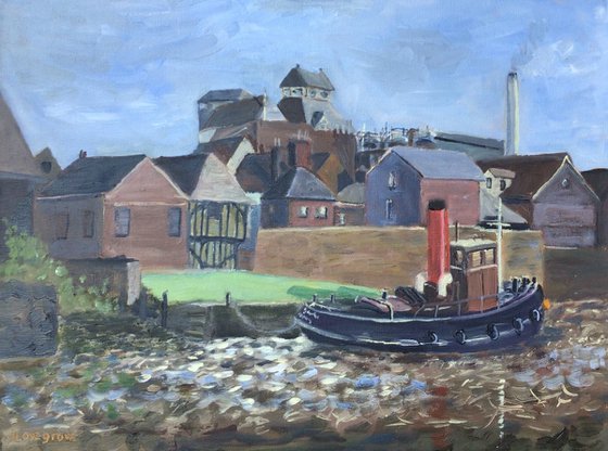 Steam Tug at Faversham Kent, an original oil painting
