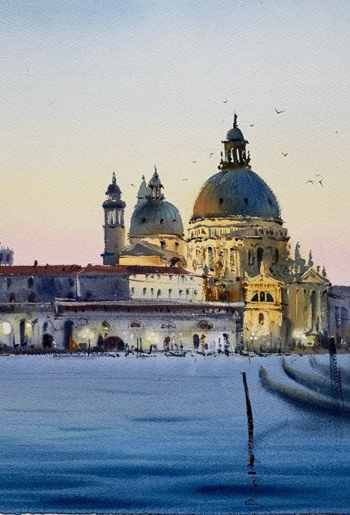 Evening Venice, Santa maria della salute, Italy by Eugenia Gorbacheva