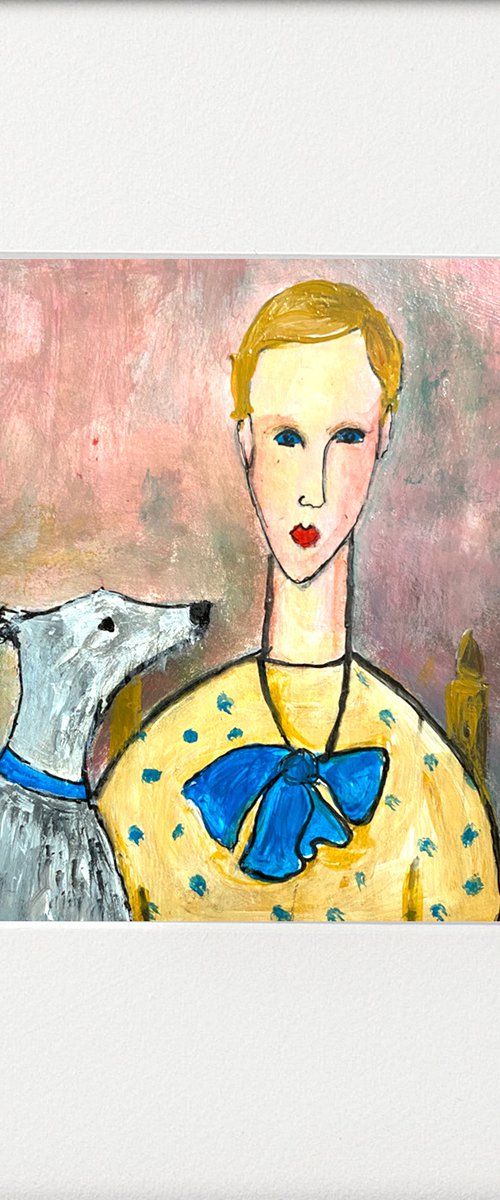 Woman with Lurcher Dog by Teresa Tanner