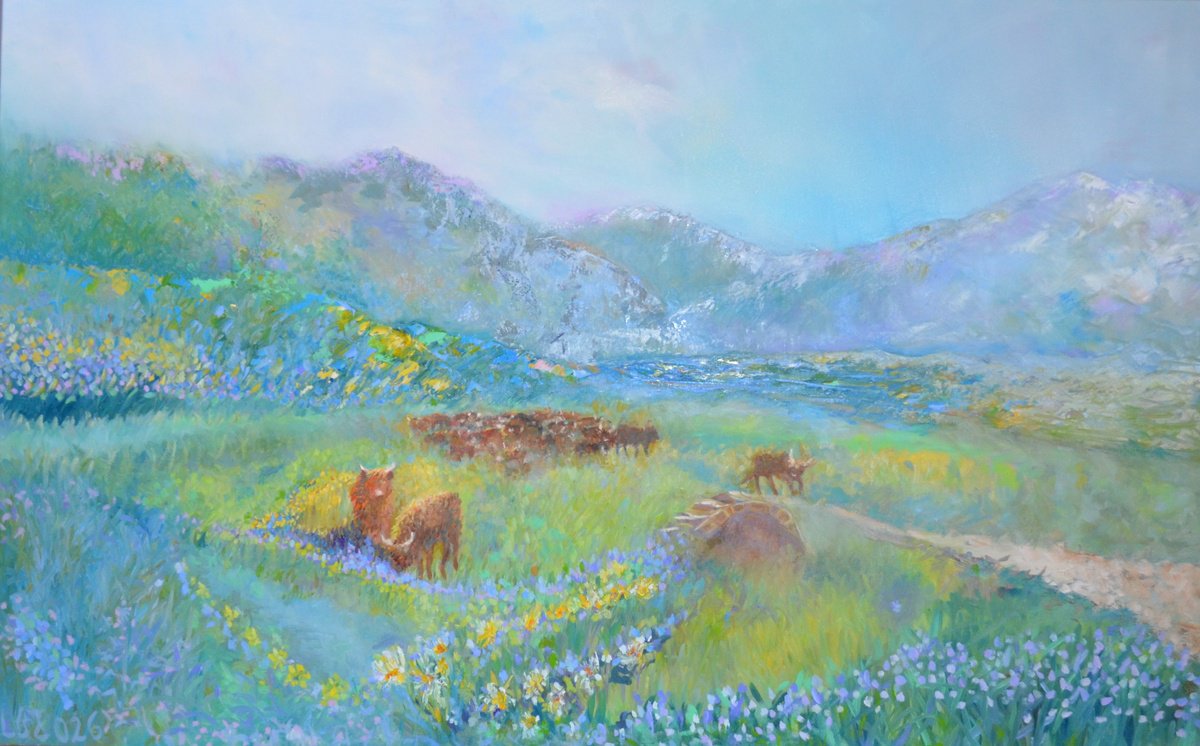 Highlanders On The Loch By Lesley Blackburn, 48 X 30, Artwork For Sale On Artfinder