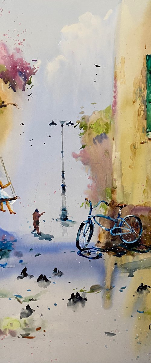 Watercolor "Childhood Paradise", perfect gift by Iulia Carchelan