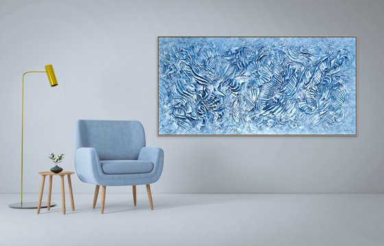 OCEAN STORIES. Abstract painting with coastal elements and heavy texture. 3D dimensional painting
