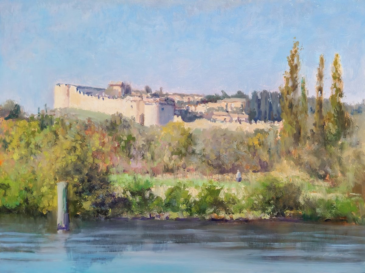Impressionistic Cityscapes Oil Painting By Pascal Giroud, 16 X 12", Villeneuve-Les-Avignon, Original Artwork