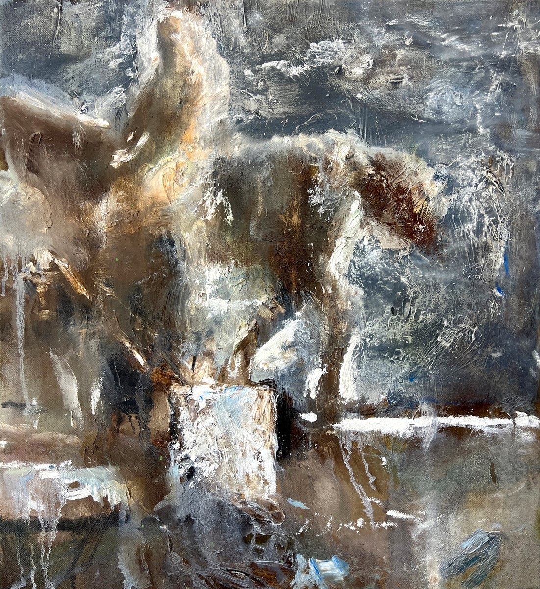 Expressive Portrait Oil Painting By Zakhar Shevchuk, 22 X 24", Riders In The Night, Original Artwork