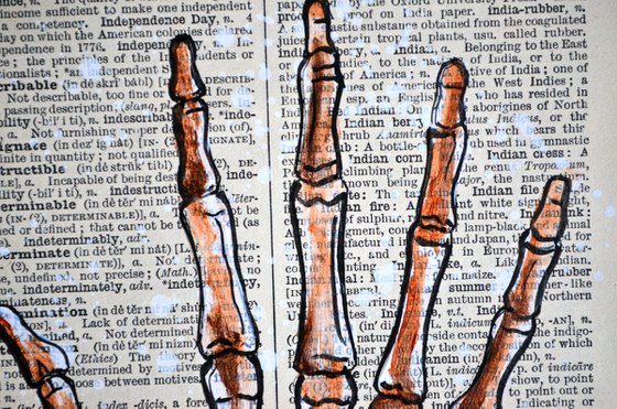 Helpful Hand - Collage Art Hand Bones on English Dictionary Vintage Page