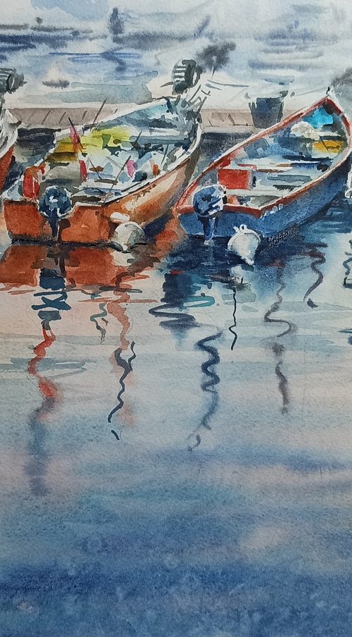 Garda lake boats by Olga Drozdova