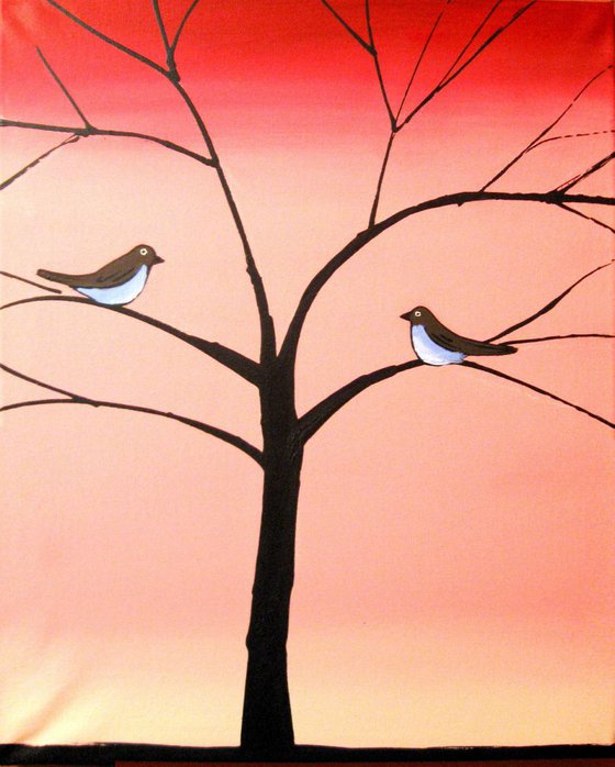 bird triptych landscape art "Bird Seasons" hand made original 48 x 20 inches