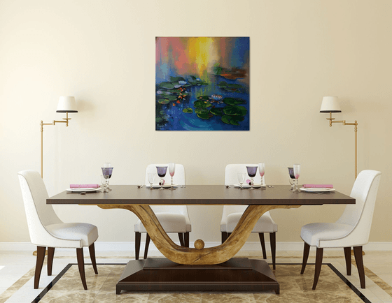 " Water Lilies " - 80 x 80cm Original Oil Painting