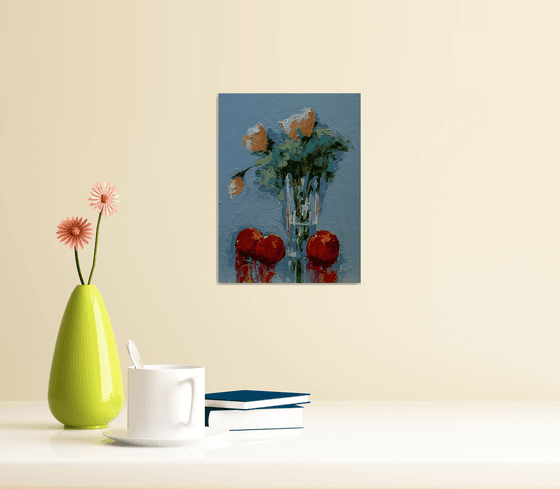 Abstract still life oil painting with flowers in vase