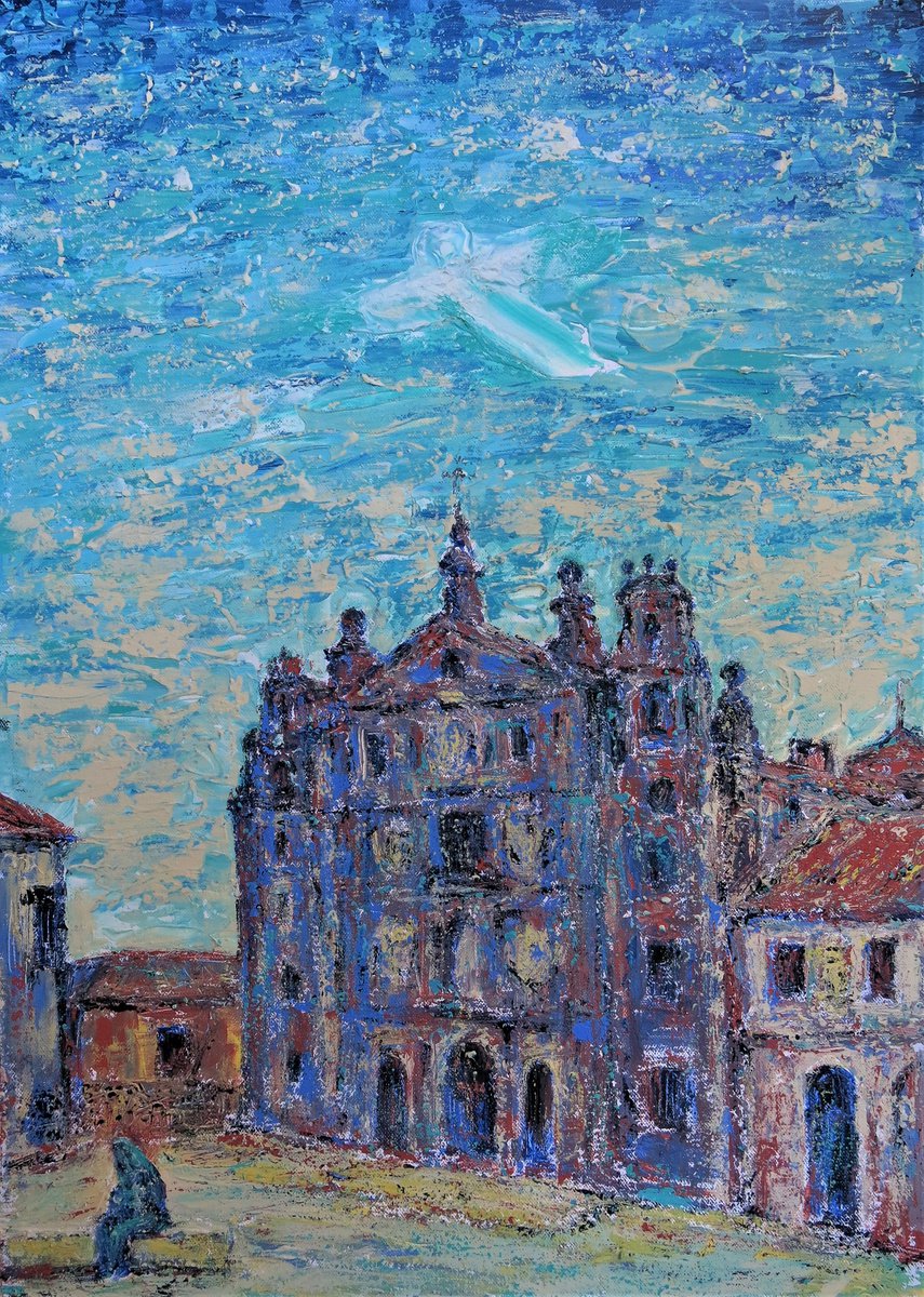 Impressionistic Cityscapes Acrylic Painting By Denys Kuvaiev, 20 X 28, Home Of Saint Teresa, Original Artwork