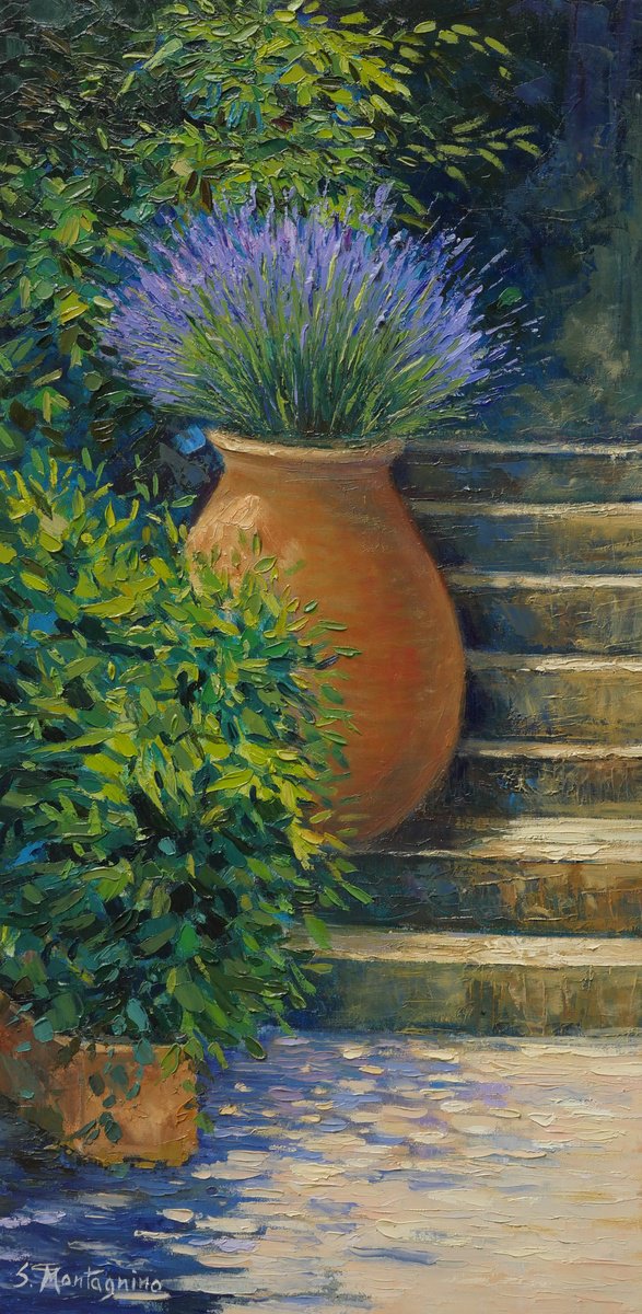 Impressionistic Botanical Oil Painting By Susanna Montagnino, 12 X 24", The Jar, Original Artwork