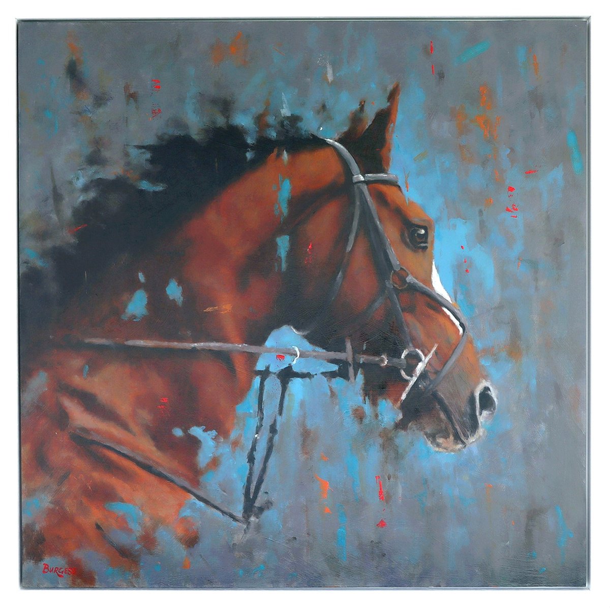 Expressive Animal Oil Painting By Shaun Burgess, 32 X 32", Horse Head Profile, Original Artwork