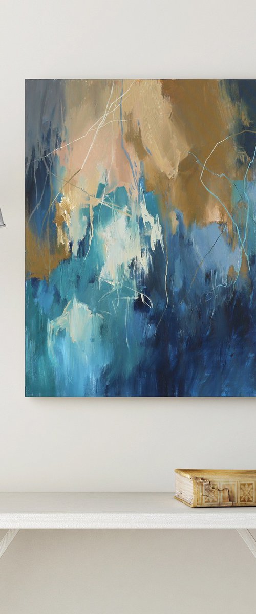 "Consonance 2" Abstract navy teal beige art by Yana Sagan