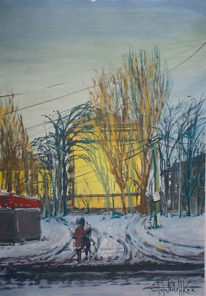 Impressionistic Cityscapes Painting By Eugene Gorbachenko, 12 X 17, Nikopol City, Original Artwork