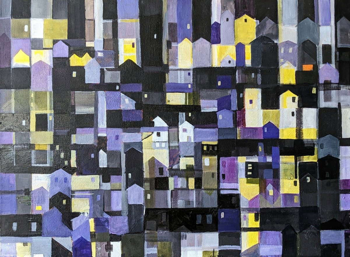 Geometric Abstract Oil Painting By Chris Walker, 24 X 18, At Home - Chez Eux, Original Artwork