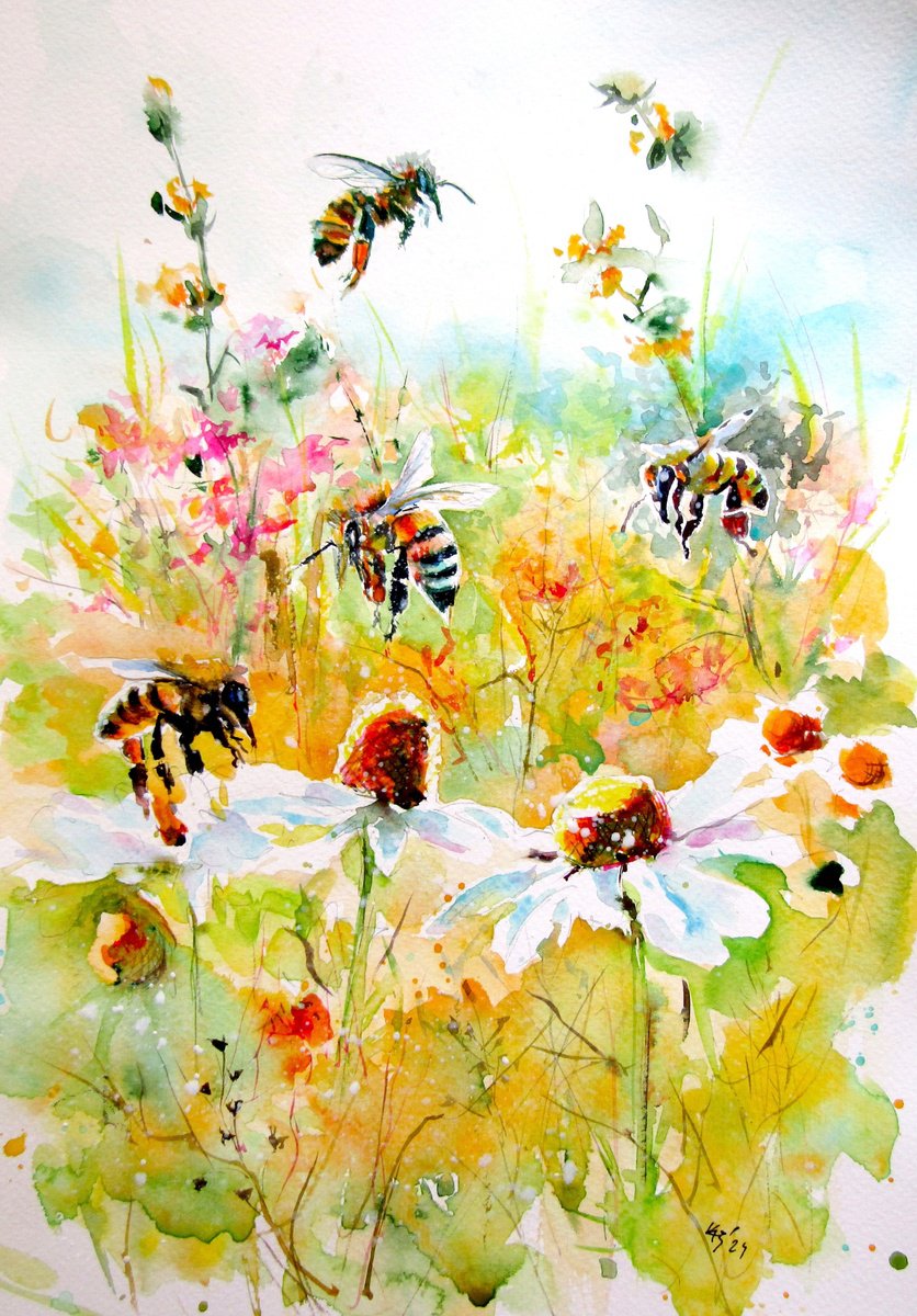 Bees and flowers IV by Kovacs Anna Brigitta