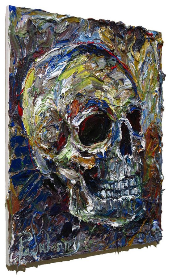 Original Oil Painting Art Deco Skull