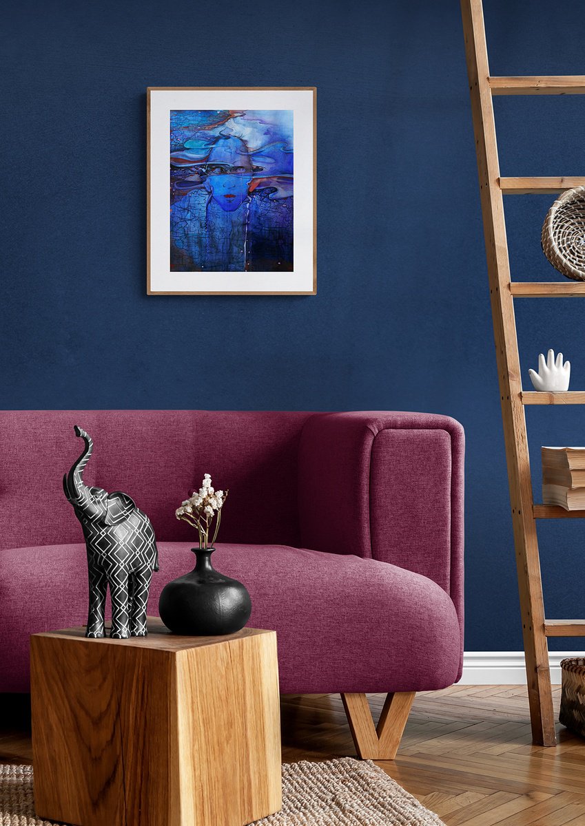 Surrealistic Portrait Painting By Marija Stojkovic, 12 X 17", Searching Ii, Original Artwork