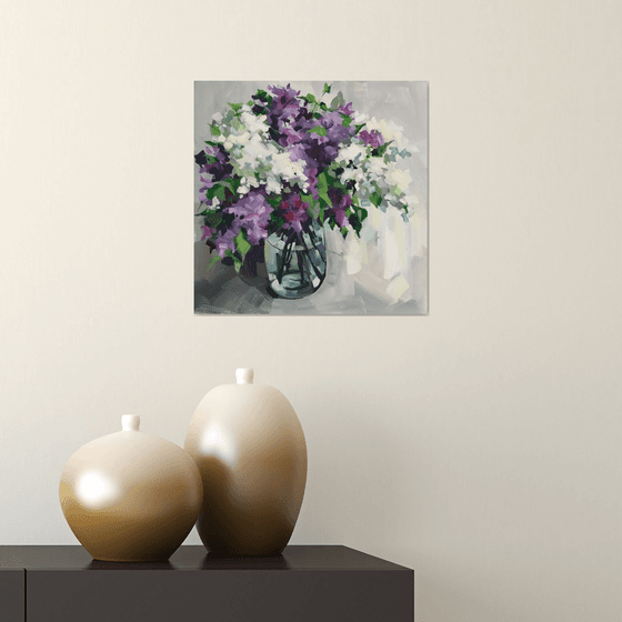 Lilac bouquet. one of a kind, handmade artwork, original painting.