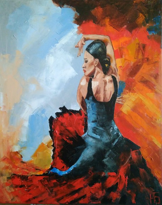 Flamenco dancer 2, Dancer Painting Original Art Flamenco Artwork 40x50 cm
