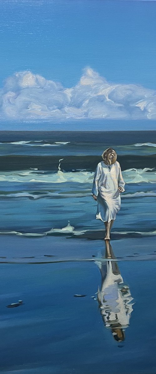 Blue ocean and women 91 cm/ 72.7 cm by Guzel Min