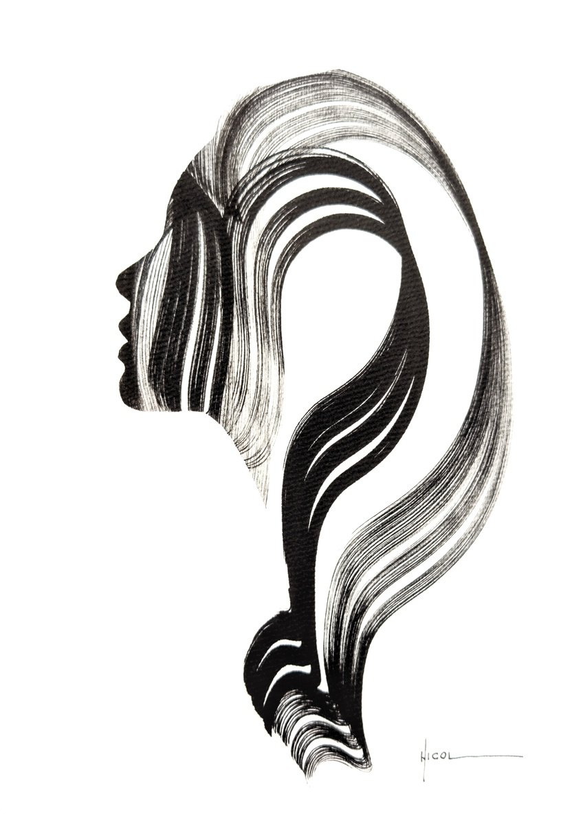 Expressive Portrait Ink Drawing By Nicol Vacaru, 11 X 15", Question Of Light, Original Artwork