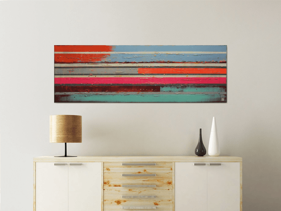 Modern Abstract Painting - Slim Pop Art Lines - 150x50cm - Ronald Hunter - 1A