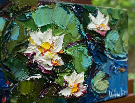 Water Lilies in pond  - Impasto Original Oil painting