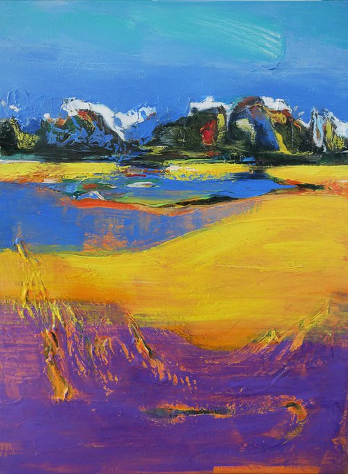 A large contemporary landscape "Fresh Breeze in the Field" by Olesia Grygoruk