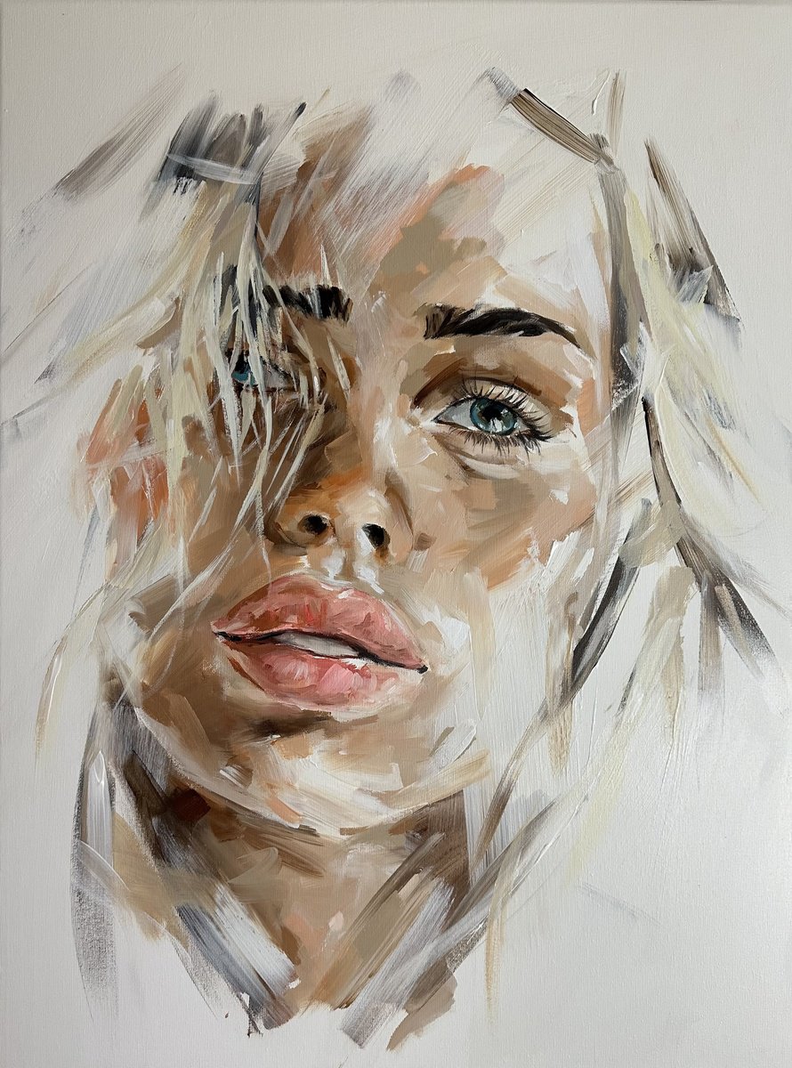 Impressionistic Portrait Acrylic Painting By Ferenc Racz, 24 X 31, Portrait