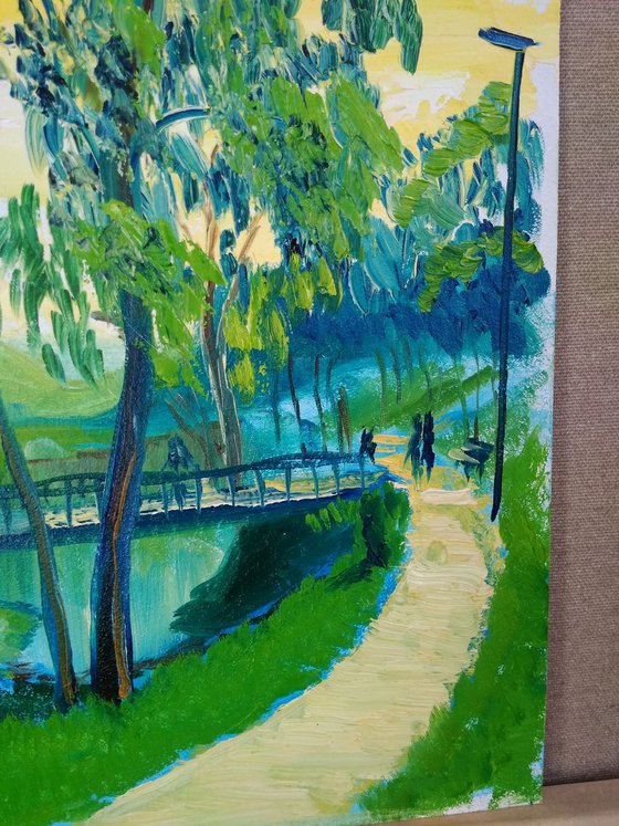 Sunny day in the park. Pleinair painting