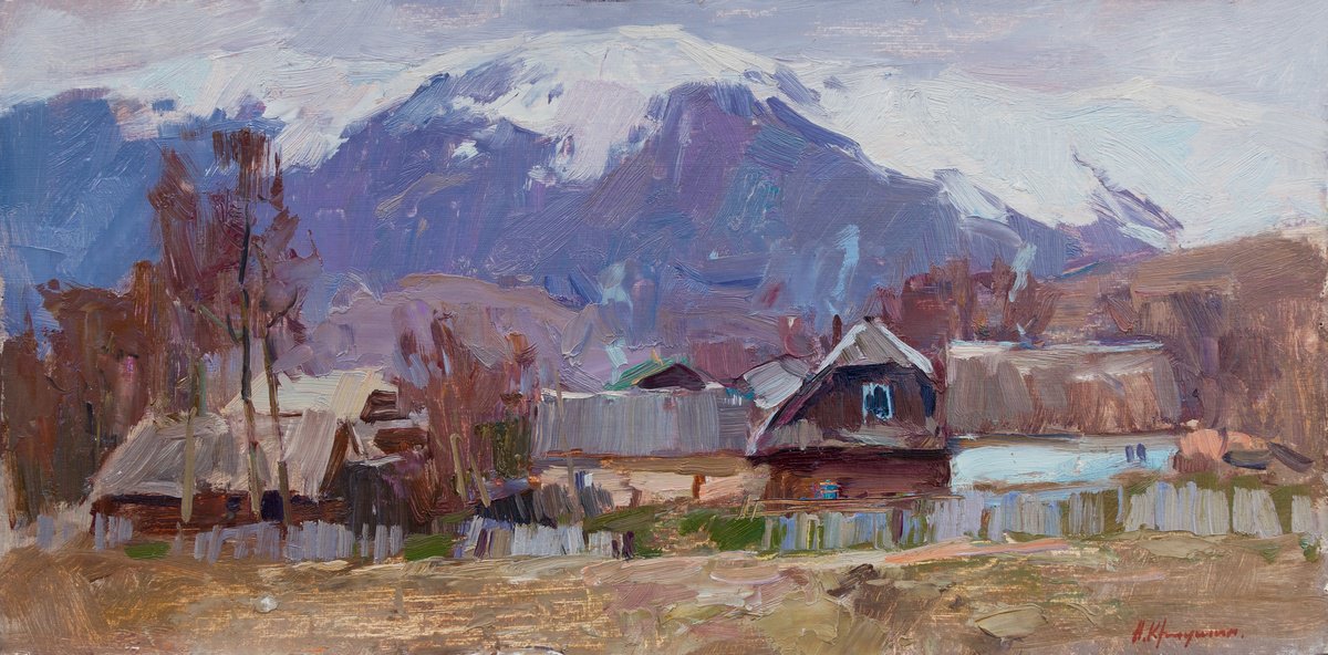 Impressionistic Landscape Oil Painting By Aleksandr Kryushyn, 23 X 12, Early Spring. Kolochava, Original Artwork