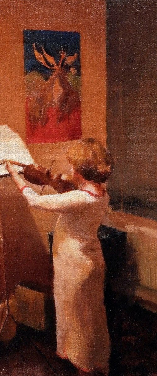 Lesson at Midnight – Girl Playing Violin by KAZUHIKO