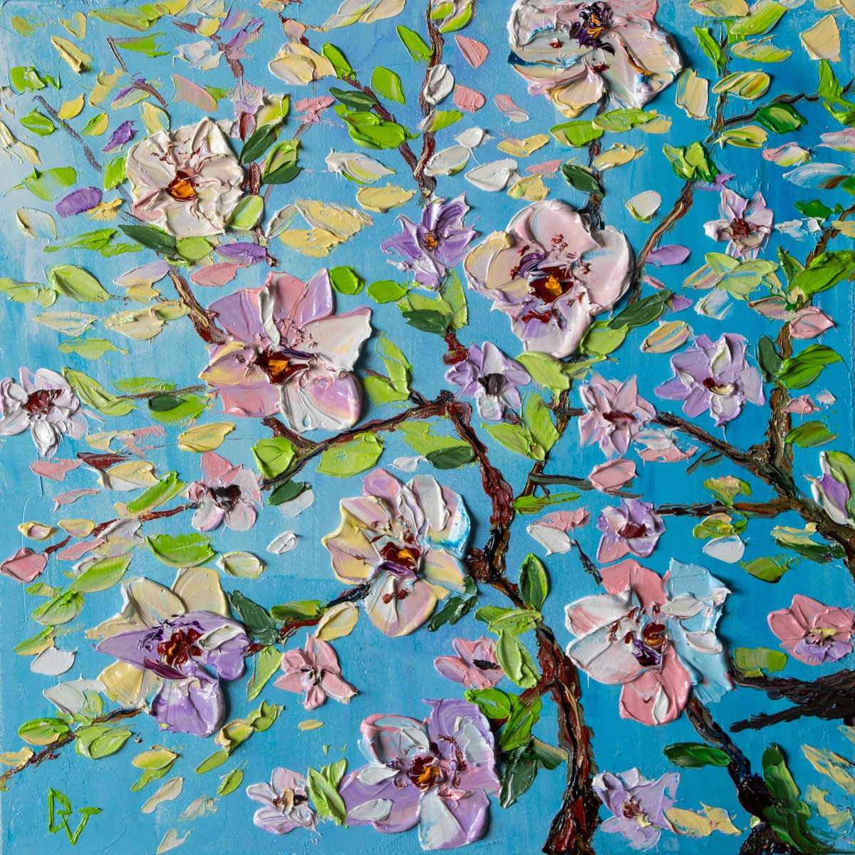 Impressionistic Botanical Oil Painting By Vladyslav Durniev, 12 X 12", Blossoms Apple Tree, Original Artwork