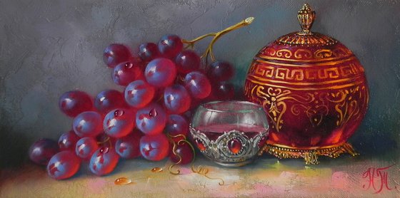 "With grapes" Oil on canvas Original art Kitchen decor
