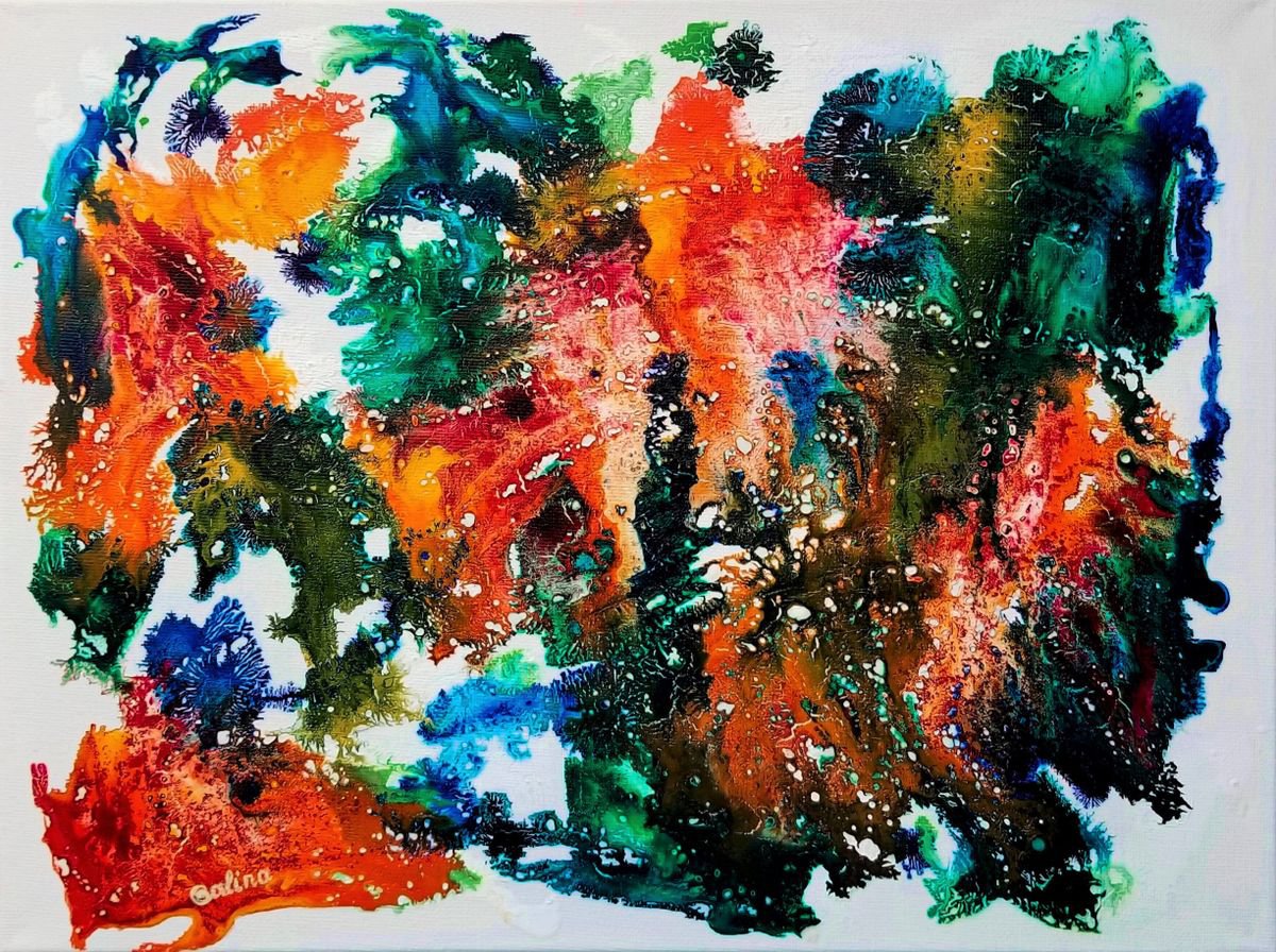 Expressive Abstract Acrylic Painting By Galina Victoria, 16 X 12, Evolution Of Colors, Original Artwork