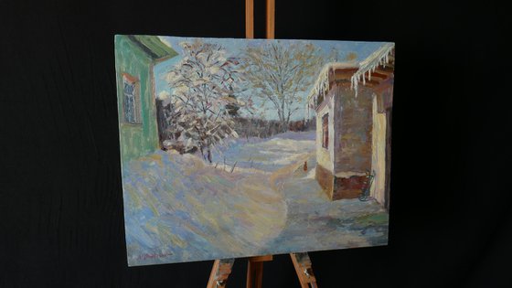 The March Yard - sunny spring landscape painting