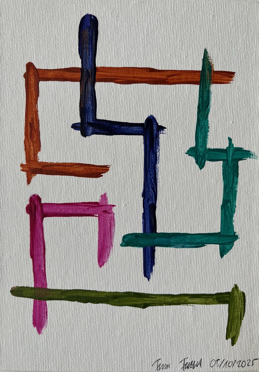 Geometric Abstract Acrylic Painting By Franz Friedel, 6 X 8, Fragments Iv, Original Artwork