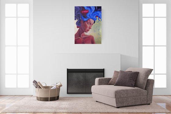 Acrylic woman portrait 90x60 cm