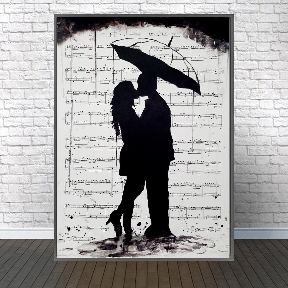 Acrylic Painting , Kiss In The Rain By Luba Ostroushko, 18 X 13, Artwork For Sale On Artfinder