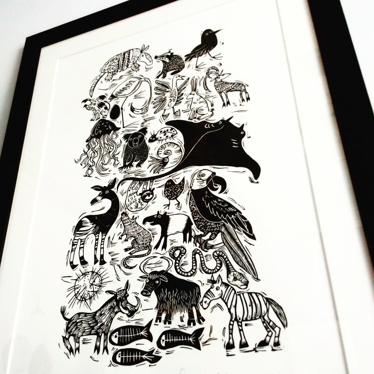Animal A-Z Alphabet - lino cut print by Melanie Wickham