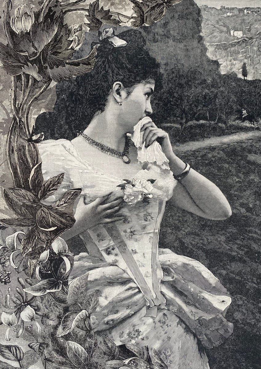 Surrealistic Portrait Collage By Tudor Evans, 6 X 9", In The Flowers, Original Artwork