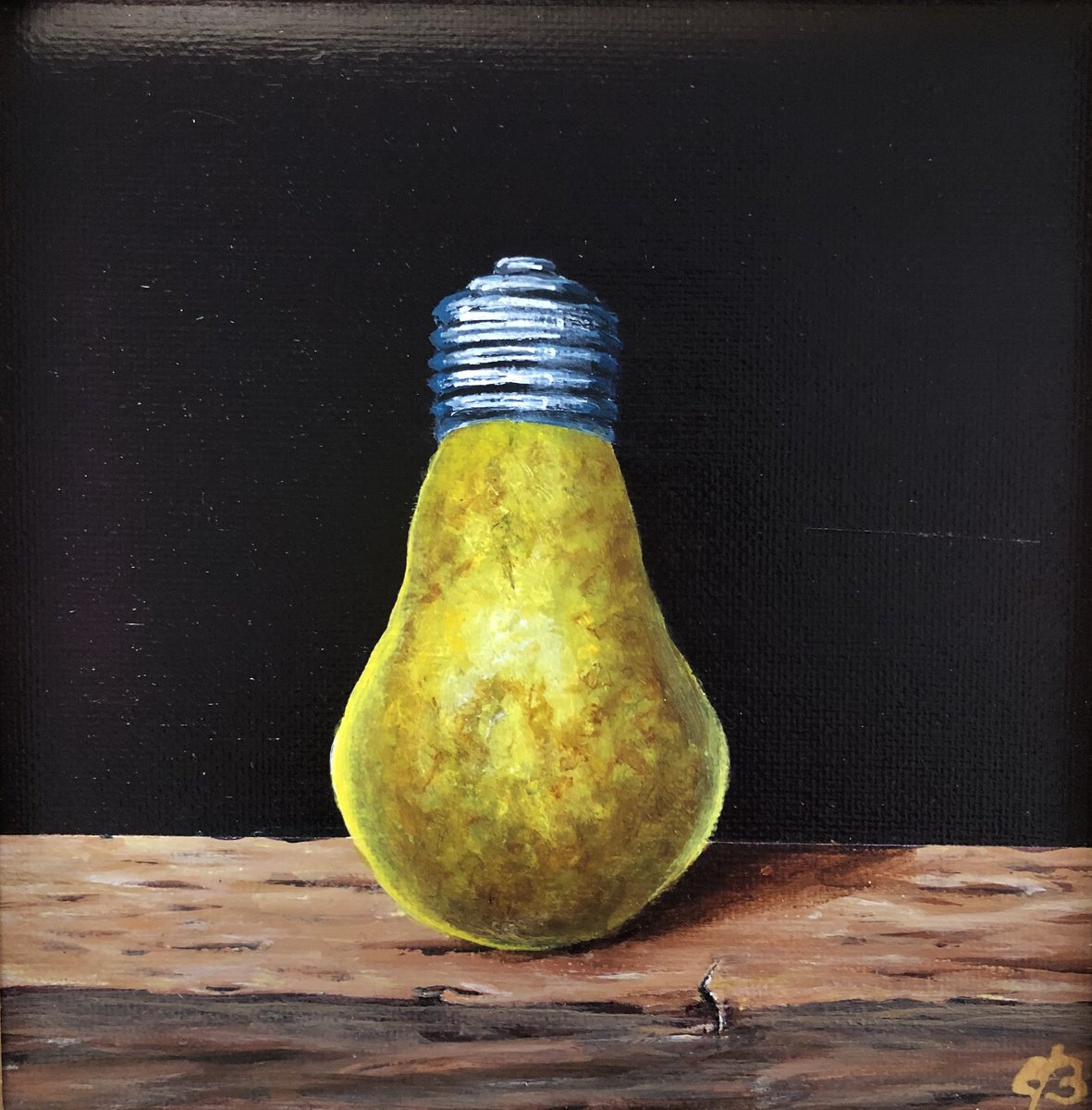 Photorealistic Still Life Acrylic Painting By Lena Smirnova, 8 X 8", Pear Light, Original Artwork