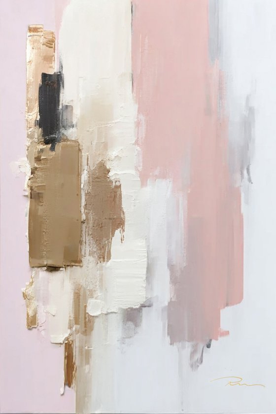 Pastel Pink and Gold Urban Landscape Set of 2