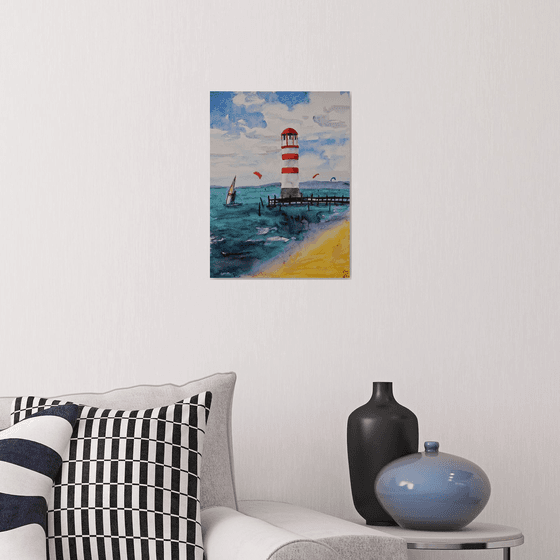 Lighthouse watercolor original painting, seascape wall art, coastal home decor